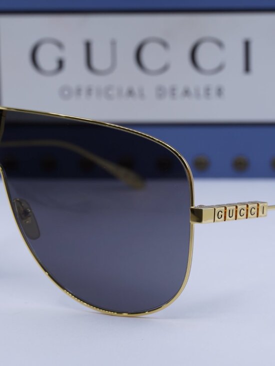 Gucci GG1436S 001 Shield Sunglasses - Yellow Gold/Grey main image 4
